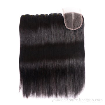 Unprocessed Vietnamese Raw Natural Cuticle Aligned Human Hair Bundles with Lace Closure 100% Virgin Remy Hair 4x4 Closures